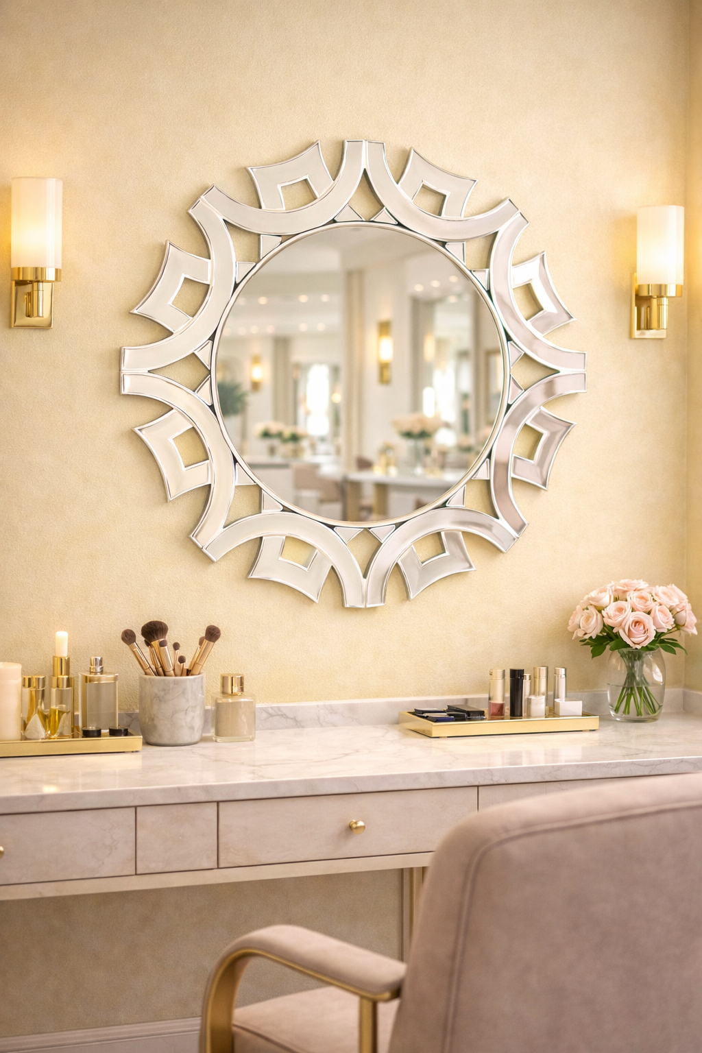 Handmade Silver Glass Round Venetian Design Wall Mirror Handmade Silver Glass Round Venetian Design Wall Mirror